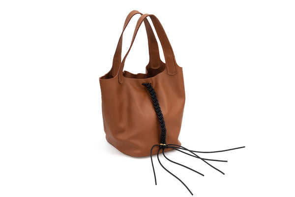 Bombon Large Braided Leather Top-Handle Bag